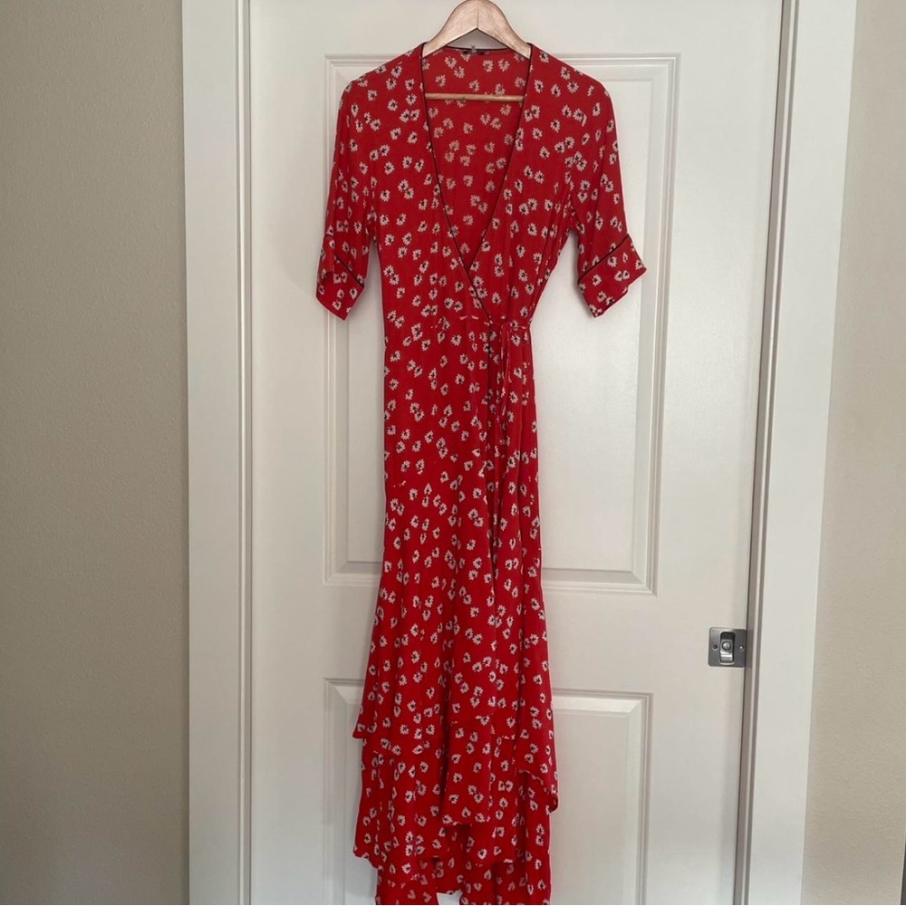 Ganni Silvery Crepe Dress, Red, Size 4